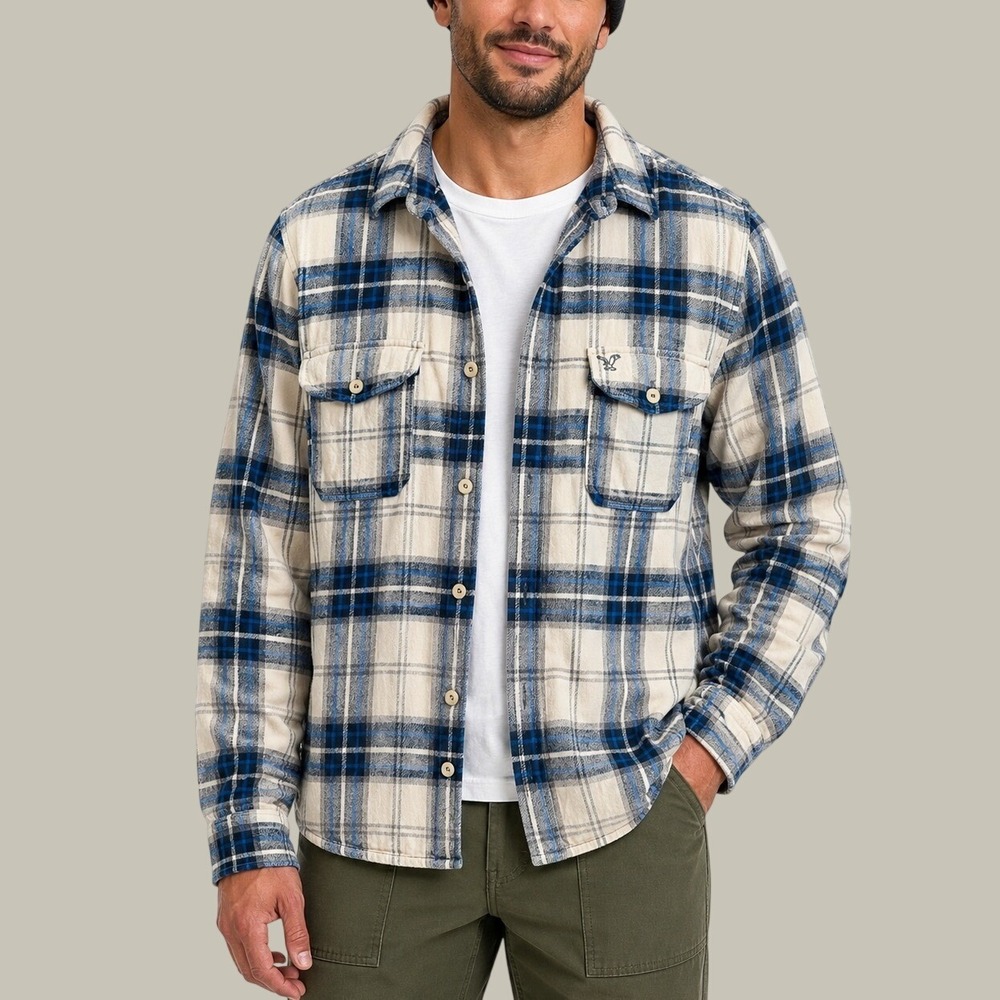 Vintage American Eagle Outfitters Flannel Shirt Jacket Blue Plaid AEO Men's XXL